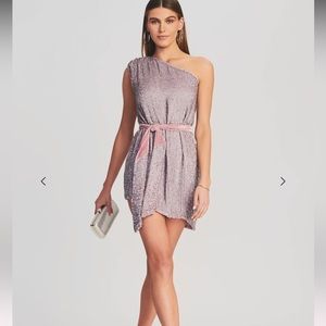 Retrofete Ella lilac purple sequins crystal one shoulder wrap mini dress gown
